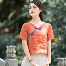 中国风上衣夏季民族风女装汉服禅意宽松小衫文艺复古短袖t恤