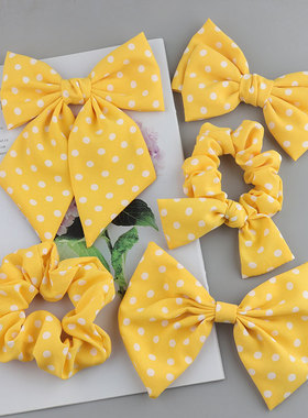 明黄色蝴蝶结发夹韩版圆点发饰女孩发卡头绳打结兔耳朵大肠发圈