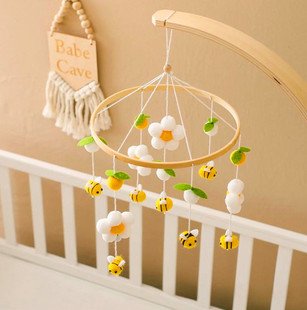 ins北欧风宝宝床铃木制支架摇铃挂件婴儿床头铃装饰悬挂音乐玩具