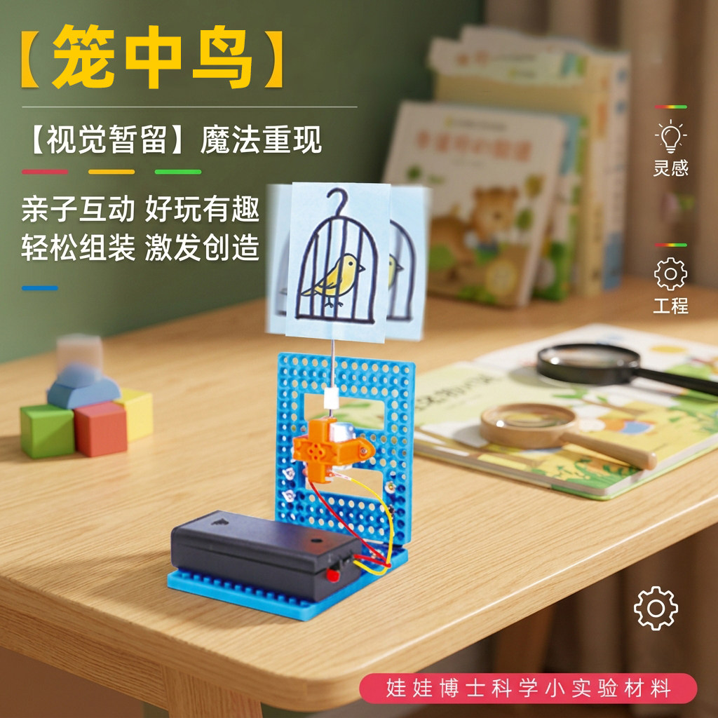儿童科学手工笼中鸟材料包小学生电动实验科技制作发明视觉暂停留