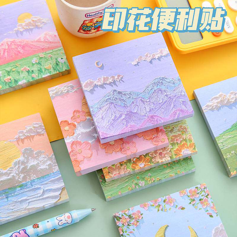 风景立体油画棒便利贴简约留言记事便签本彩绘立体便签纸创意手撕