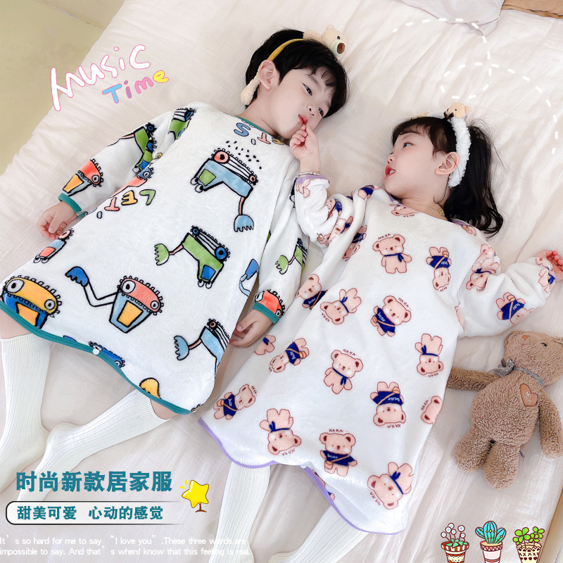 法兰绒防踢被子儿童睡衣睡袍加厚
