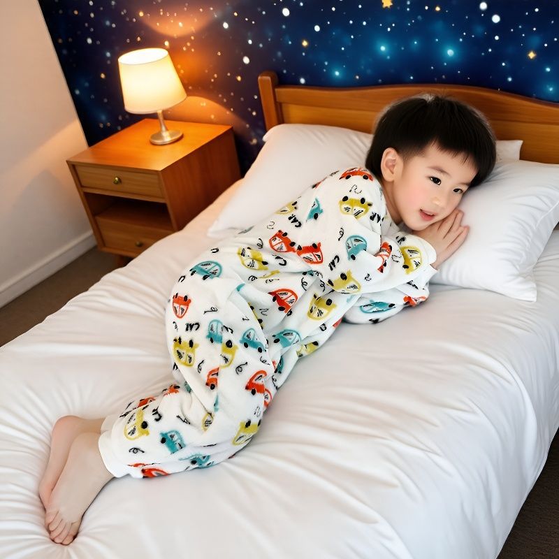 儿童法兰绒连体睡袋护肚子防着凉