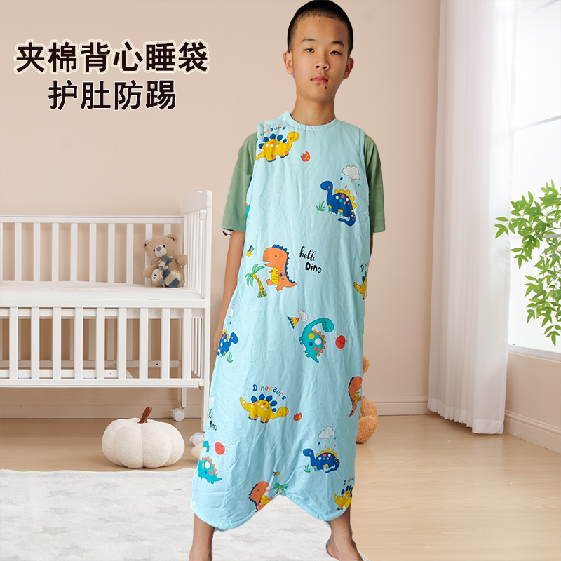 儿童夹棉背心睡袋加厚保暖睡裙宝宝防踢被护肚子神器秋冬连体睡衣