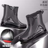 耐磨时尚 中筒雨鞋 防水钓鱼工作新款 户外男士 防滑外卖跑腿雨靴 男款
