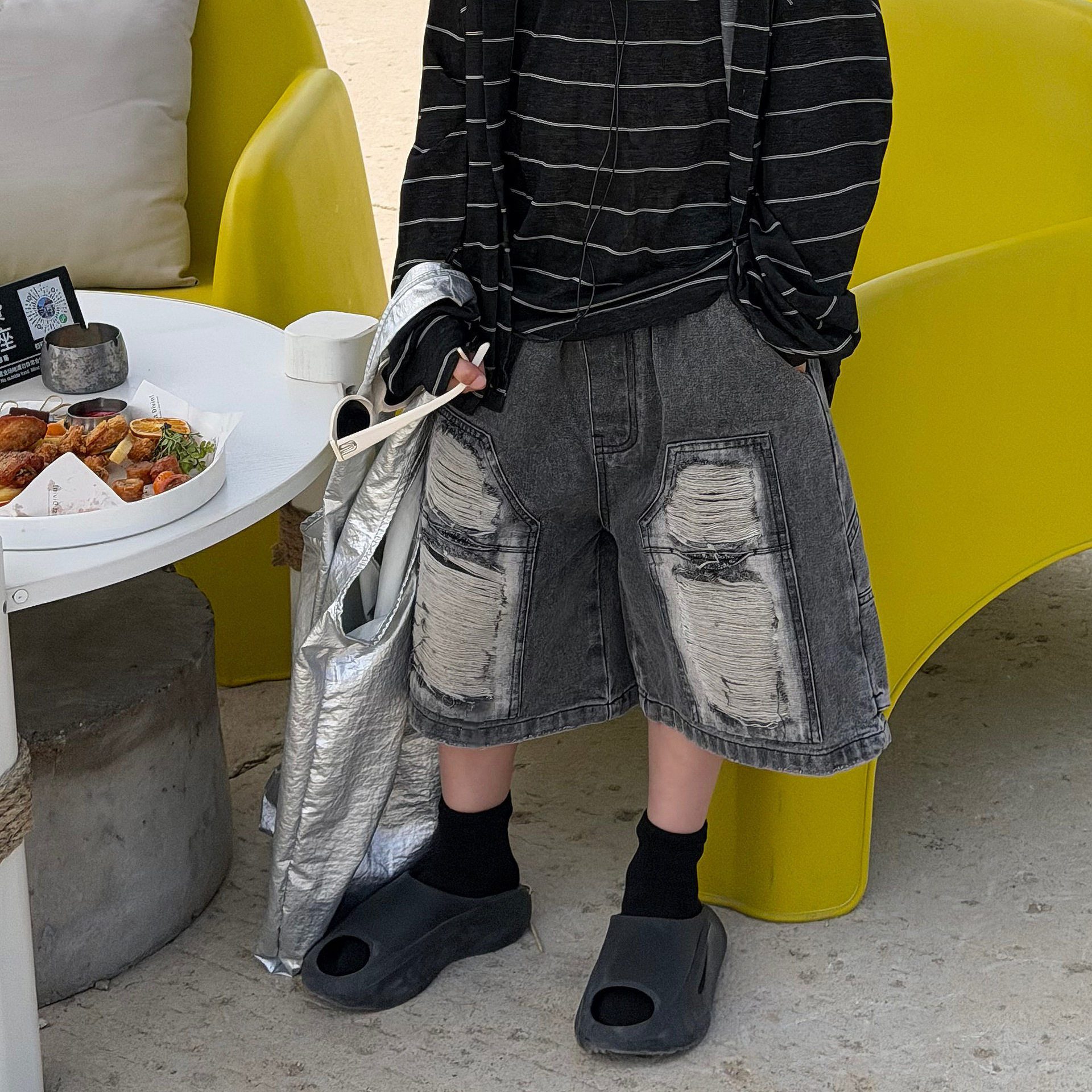 泰如2026夏季新款韩版儿童水洗做旧破洞牛仔裤男童美式百搭短裤潮