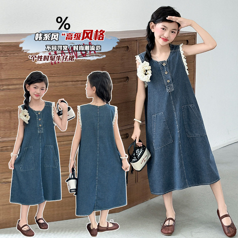 女童夏季无袖牛仔裙2026新款中大童韩版女孩宽松背心裙儿童连衣裙