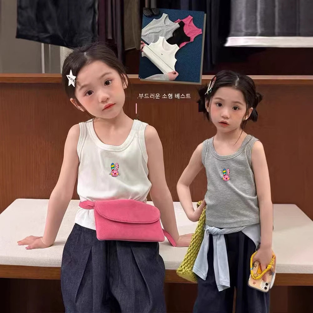 爆款女童2026夏季新款无袖上衣弹力儿童圆领吊带背心女宝潮酷内搭