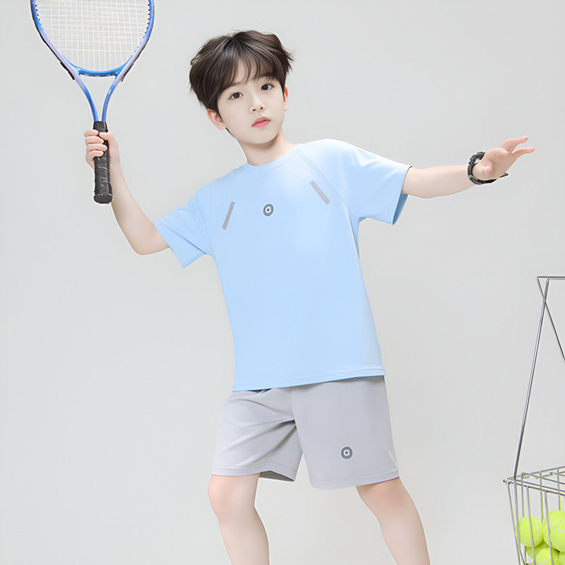 男孩女童夏季套装中大童凉爽短袖短裤速干简约儿童夏装冰丝运动服