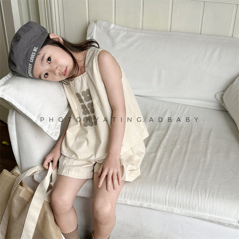 2026韩国童装夏季新款韩版套装两件套女童无袖衬衫+裙裤 5278