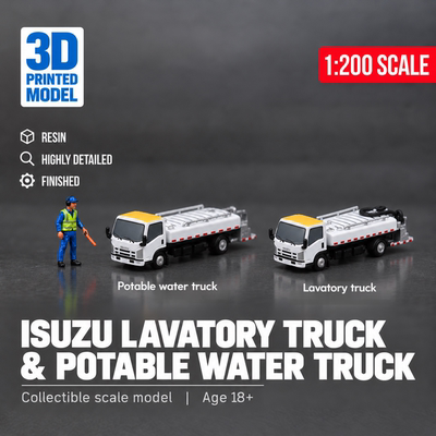 1:200ISUZU Potable water清水车和lavatory truck污水车场景模型