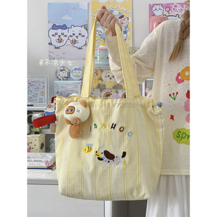可爱卡通小狗通勤单肩包韩系大容量手提托特包包慵懒风少女束口袋