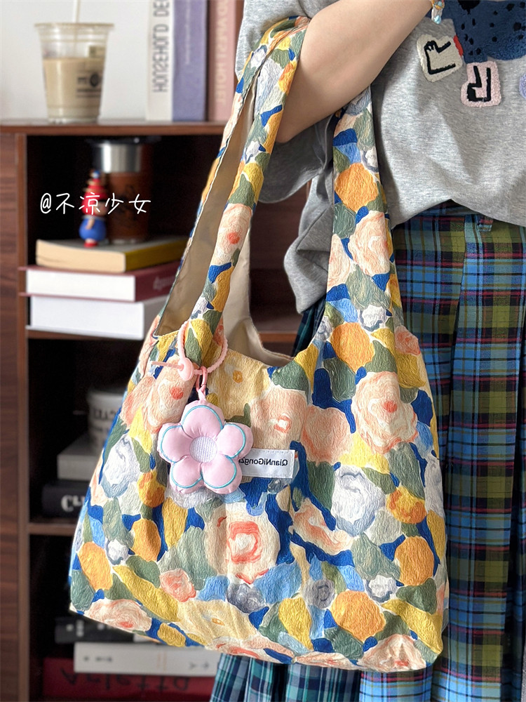 复古油画花朵小众通勤单肩包韩系ins大容量帆布袋少女文艺托特包,箱包皮具/热销女包/男包,通用款女包,淘宝优惠券,粉丝福利购,淘宝优惠卷