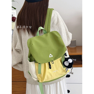 撞色运动休闲束口书包小众设计学生翻盖双肩包登山户外旅行小背包