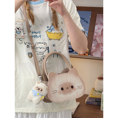 可爱卡通暹罗小猫单肩包学院复古烤面包迷你斜挎包少女小众手提包