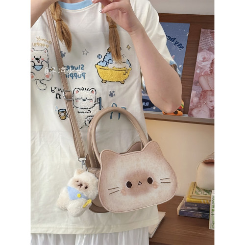 可爱卡通暹罗小猫单肩包学院复古烤面包迷你斜挎包少女小众手提包