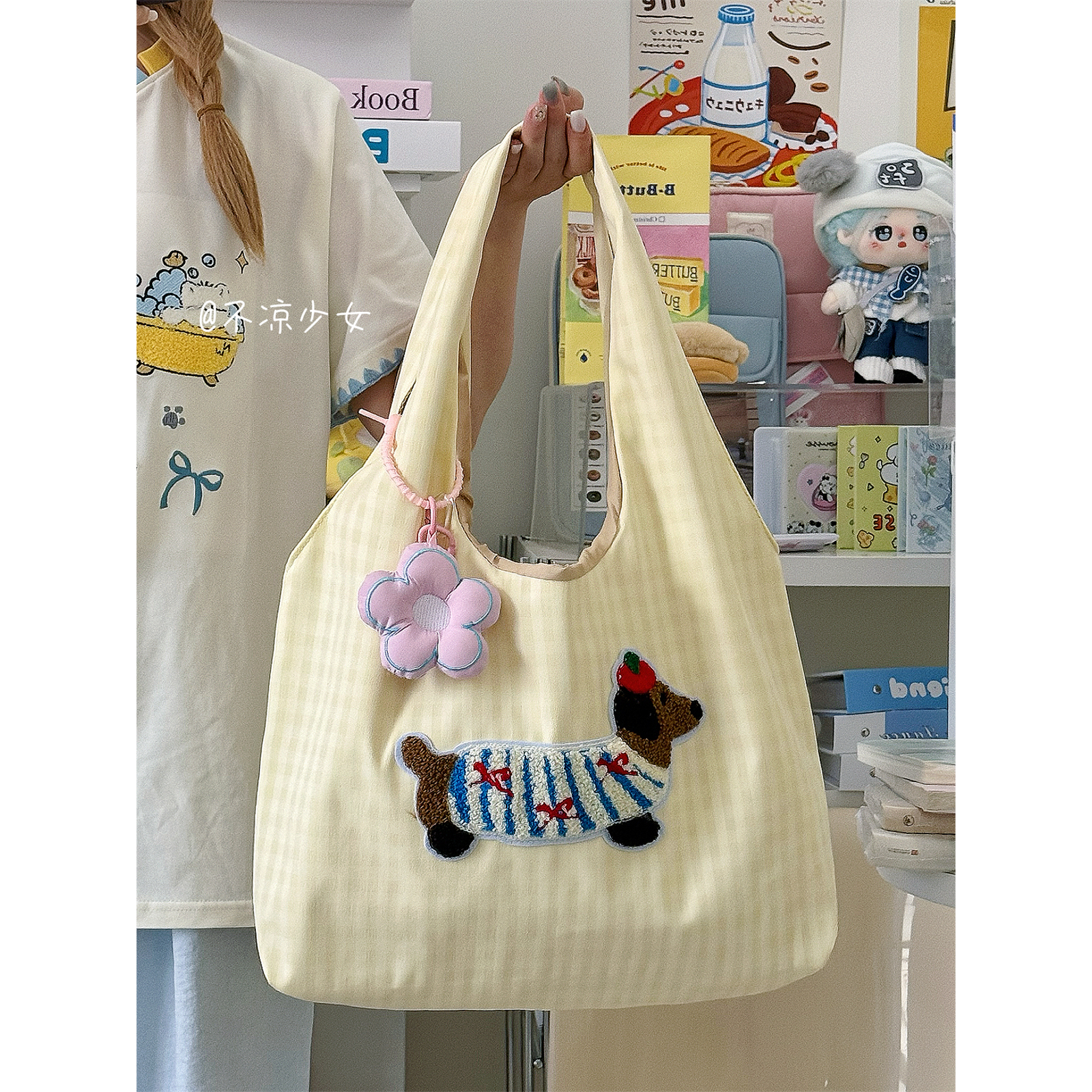 可爱小清新腊肠狗单肩包包韩系ins大容量帆布包袋文艺少女托特包
