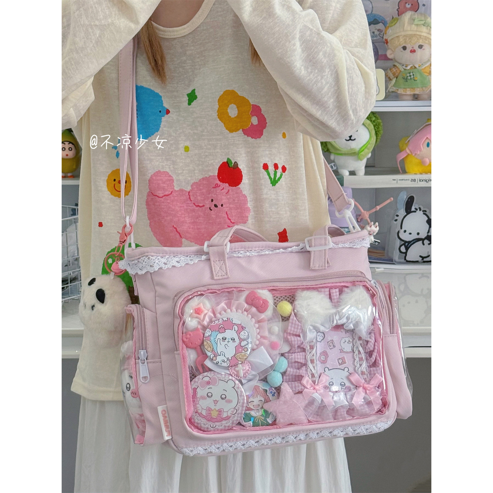 学院少女斜挎包大容量透明单肩包谷子吧唧扎板大食量蕾丝痛包娃包,箱包皮具/热销女包/男包,通用款女包,淘宝优惠券,粉丝福利购,淘宝优惠卷