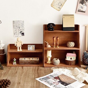 实木置物架复古桌面收纳柜木质双层收纳架水杯架办公室收纳整理架