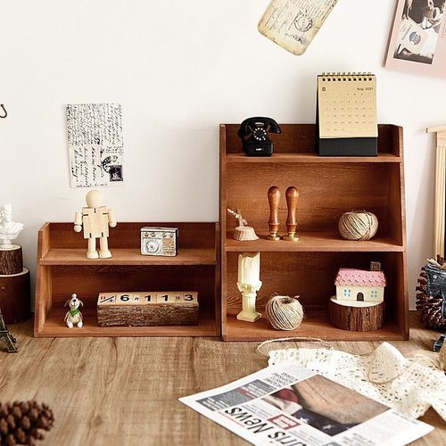 桌面收纳柜木质双层复古收纳架置