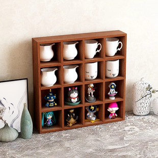 复古壁挂墙面收纳架木质十六宫格桌面收纳盒摆件盲盒置物架zakka