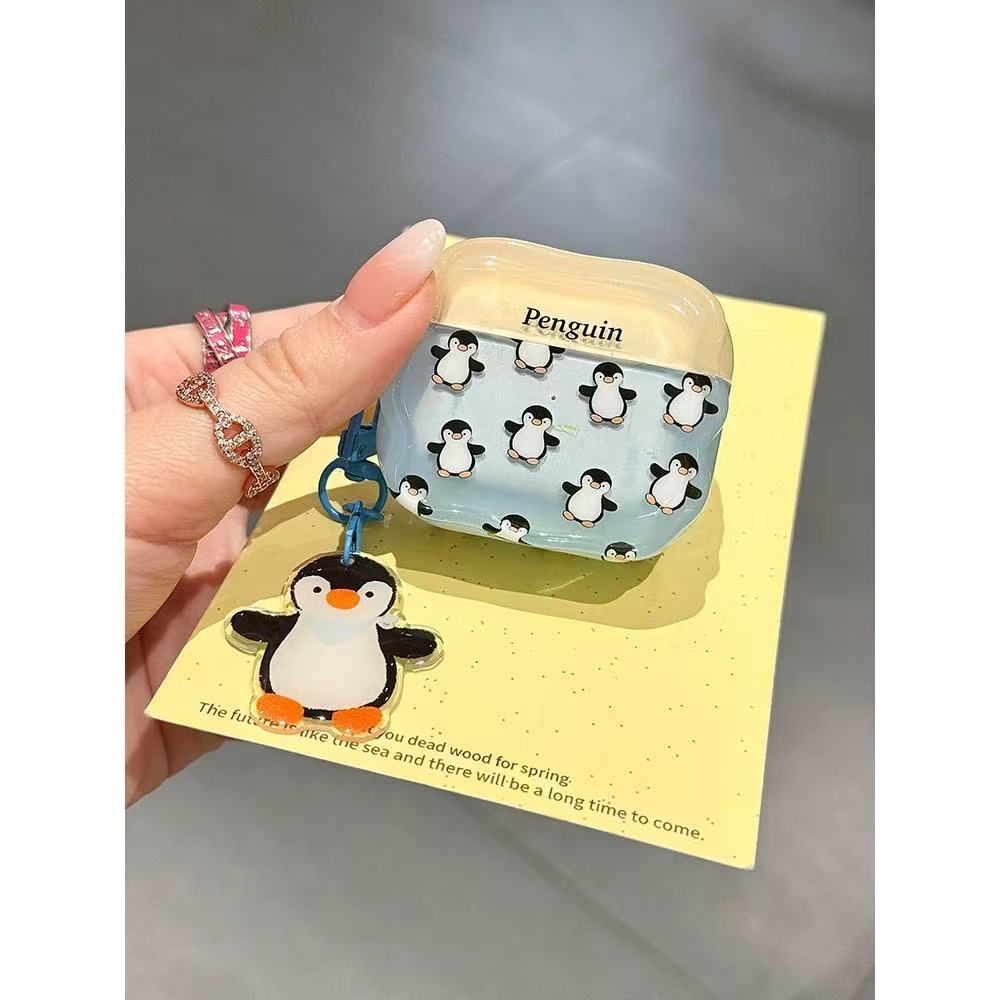 卡通满屏小企鹅适用于倍思w04pro新款2023蓝牙耳机保护套软壳倍思E3带挂件倍思w042025版