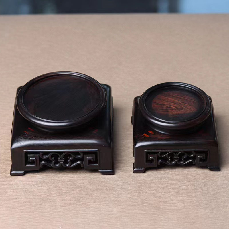 紫光檀天圆地方底座套装雕刻工艺品托架实木盆栽佛像茶壶摆件榫卯