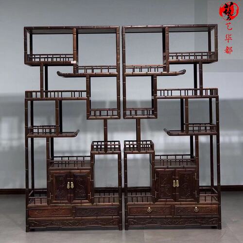 红木家具大红酸枝竹节博古架置物收纳柜书柜交趾黄檀古董展示柜