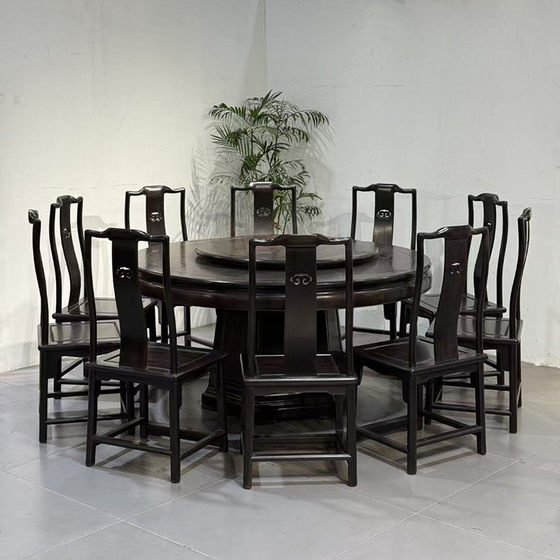 紫光檀158cm明式素面圆餐桌新中式客厅实木餐桌椅组合红木家具