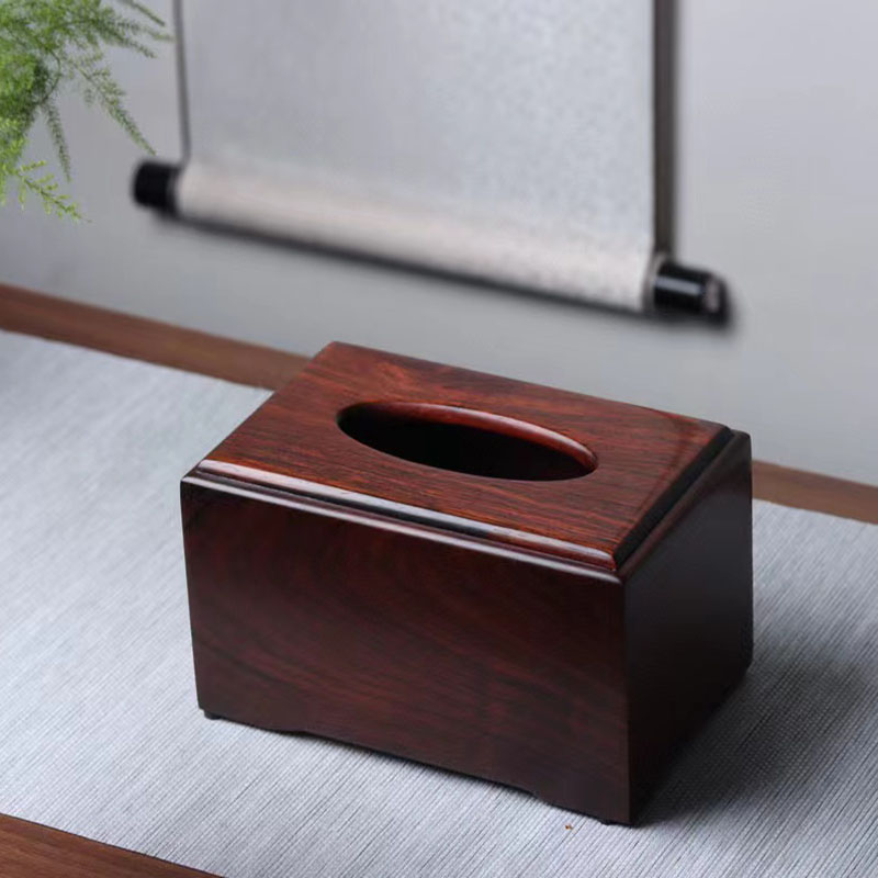 大红酸枝木质纸巾盒全独板榫卯中式家用客厅抽纸盒红木餐巾盒