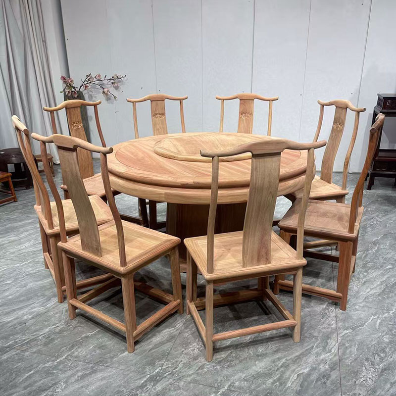 红木家具缅甸花梨138cm明式圆餐桌新中式客厅实木餐桌椅组合 白坯