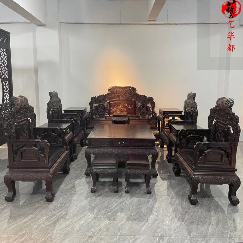 印度小葉紫檀紅木飛天沙發(fā)十三件套明清古典客廳沙發(fā)組合檀香紫檀