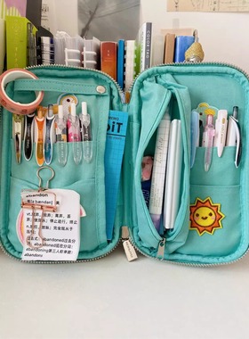 日本KOKUYO国誉笔袋烧饼包大容量笔盒多功能笔袋SOU SOU文具盒灯芯绒PANCASE日系女简约复古高颜值铅笔袋