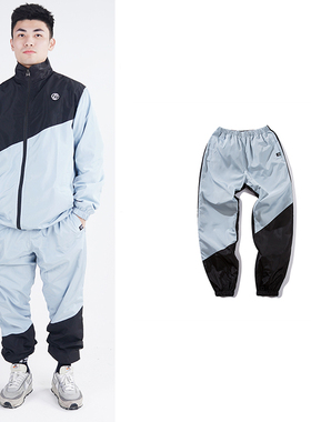 TARGET 美式经典潮流男女长裤黑灰色斜拼接束脚情侣风衣长裤