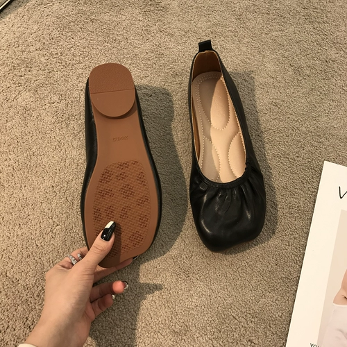 Весна 2023 г. Новая складка бабушка квадратная голова ретро литературная вечерняя мягкая кожаная кожаная нежная материнская женщина плоская одиночная обувь