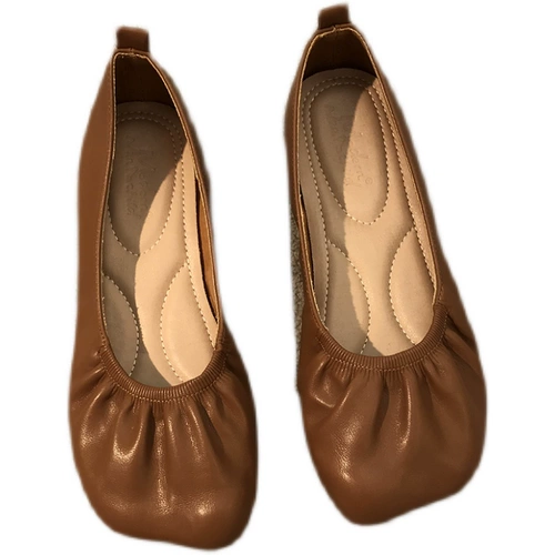 Весна 2023 г. Новая складка бабушка квадратная голова ретро литературная вечерняя мягкая кожаная кожаная нежная материнская женщина плоская одиночная обувь