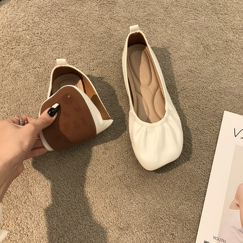 Весна 2023 г. Новая складка бабушка квадратная голова ретро литературная вечерняя мягкая кожаная кожаная нежная материнская женщина плоская одиночная обувь