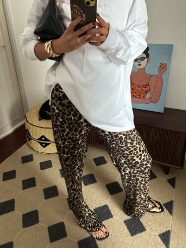 ECHO24早秋系列豹纹花边直筒长裤