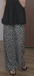 正确版 还原Nor黑色汉麻天丝小花多纽扣宽松中低腰休闲裤