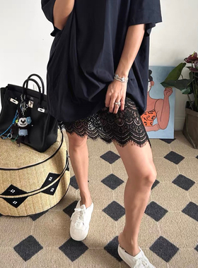 ECHOADE时髦博主叠穿神器 Black Lace Skirt透视感蕾丝半身裙短裙