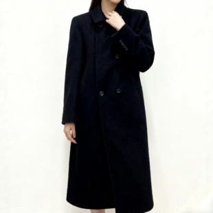 双排扣正肩羊毛呢长款 正确版 RA小众设计 男友 黑色 大衣
