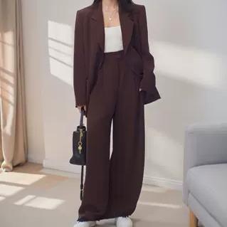 长袖宽松廓形西装阔腿西裤鹦鹉梨