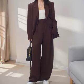 长袖宽松廓形西装阔腿西裤鹦鹉梨