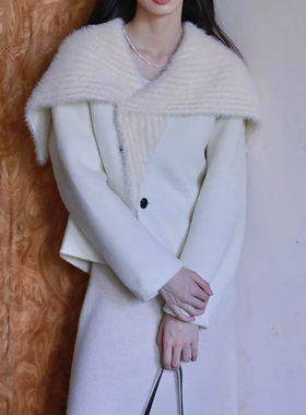 夏summe2024冬 貂毛拼接羊毛手工大衣质感短款翻领上衣