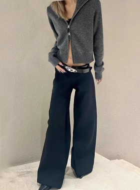 Dakiyo Bella约会私服~街头 * 黑色阔腿西裤 低腰V型廓形休闲裤春