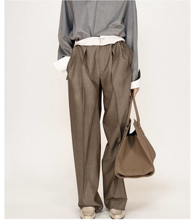 裤 高腰显瘦休闲阔腿烟管西装 北欧ROW风撞色腰头褶裥一片式 正确版