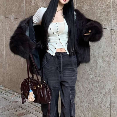 FBB 正确版冬季新款时髦真两件T恤女天丝羊毛修身开衫背心两件套