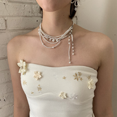 自制韩国小众设计 流星moment 多层珍珠流苏项链日常通勤度假风