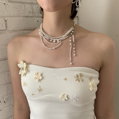 自制韩国小众设计《流星moment》多层珍珠流苏项链日常通勤度假风