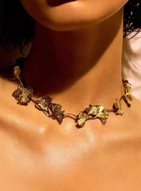 Aurelie Bidermann小众冷淡风金属拼接气质高级感银杏叶子锁骨链